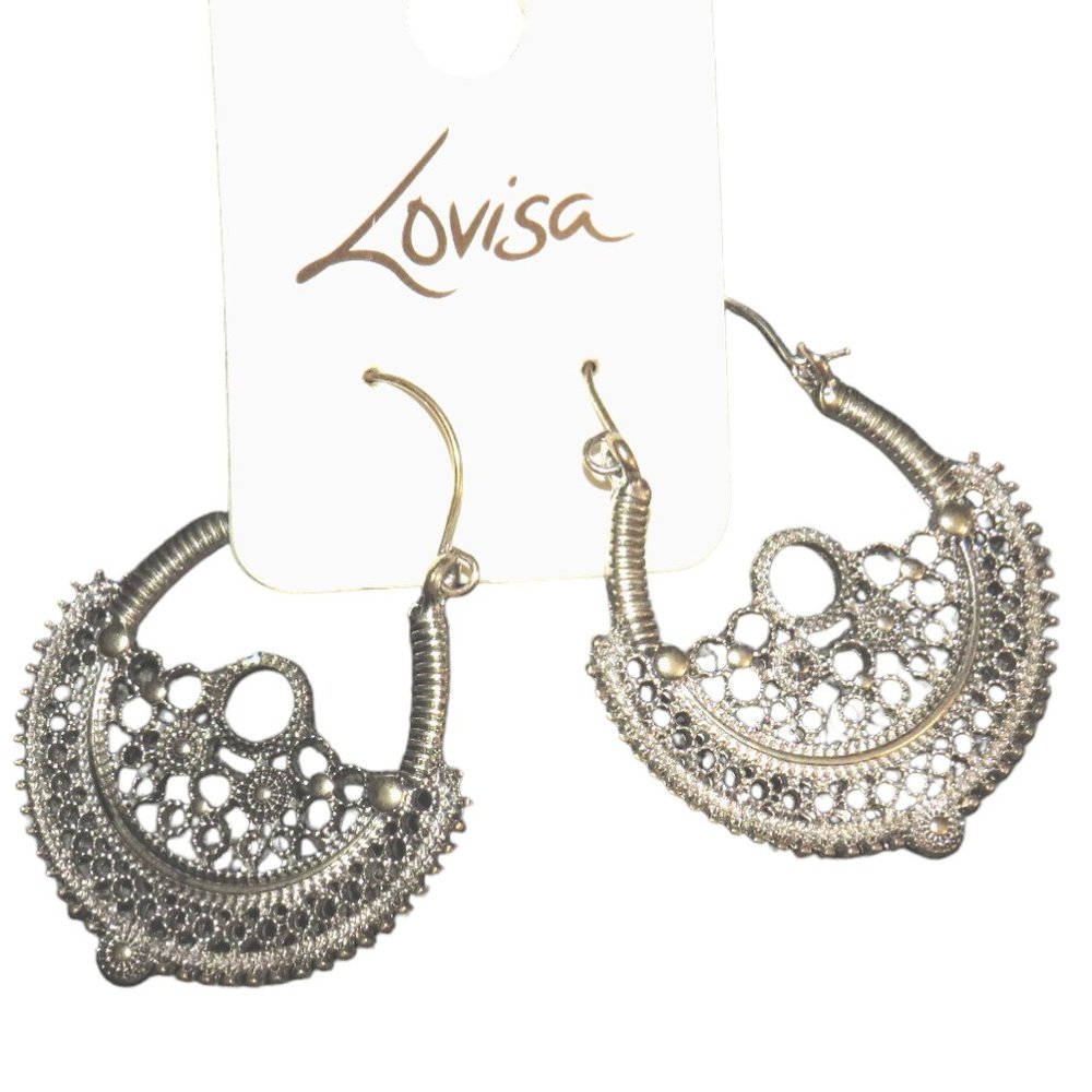 Lovisa Silver Tone Ornate Filigree Hoop Dangle Earrings